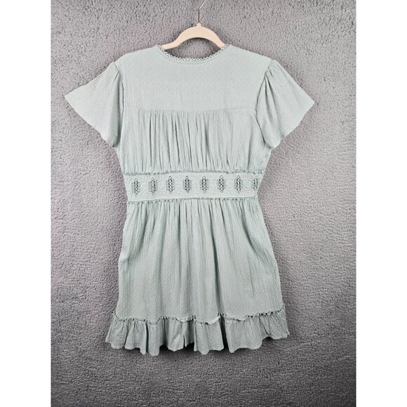 Altar'd State Dress Womens L Green Cottagecore A-Line Ruffles Peek A Boo Trim - Picture 2 of 16